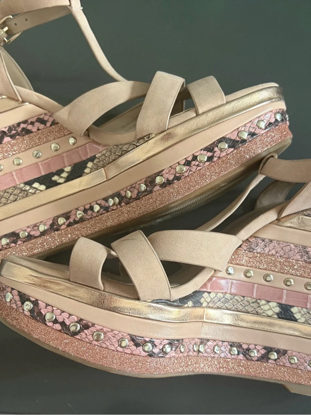 ALDO Blush Pink & Rose Gold Platform Wedge Sandals